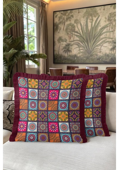 Mandala Patchwork Saçaklı Yastık Kılıfı - Etnik Renkli Bohem Mor Püsküllü Kırlent Kılıfı Koyu Lavanta Karamel Mandala Patchwork Saçaklı Yastık Kılıfı - Etnik Renkli Bohem Mor Püsküllü Kırlent Kılıfı Koyu Lavanta Karamel