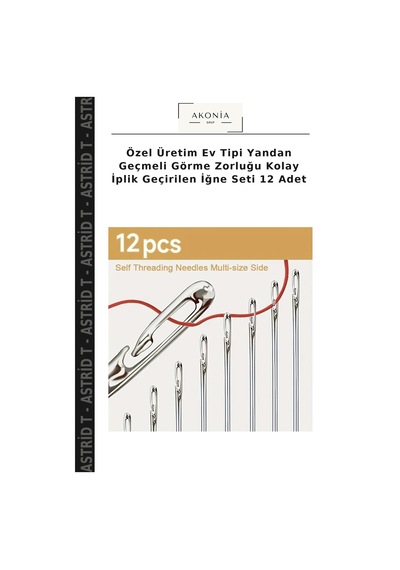 Özel Üretim Ev Tipi Yandan Geçmeli Görme Zorluğu Kolay İplik Geçirilen İğne Seti 12 Adet Çok Renkli