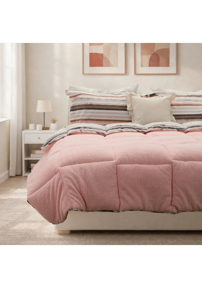 Sherpa Comforter Çift Kişilik Uyku Seti - Pudra
