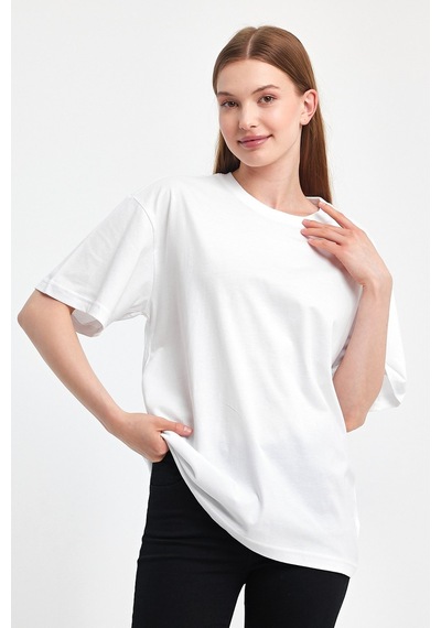 Odda 0008 Kadın Oversize Tişört Beyaz