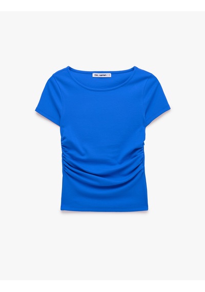 Koton Pamuklu Slim Fit Kayık Yaka Kısa Kollu Drapeli Tişört Saks 7wal10350ık Saks Mavi Koton Pamuklu Slim Fit Kayık Yaka Kısa Kollu Drapeli Tişört Saks 7wal10350ık Saks Mavi