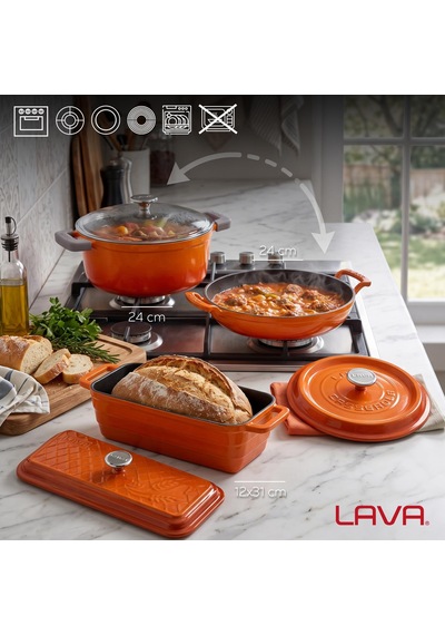 Lava Döküm Ekmek Pişirme Seti 3'lü Ekmek Ustası Turuncu