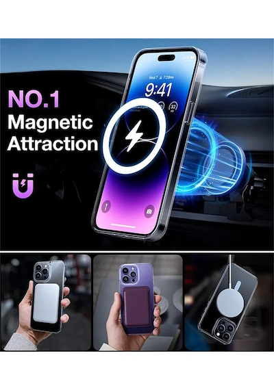 Apple Uyumlu iPhone 15 Pro Max Kılıf Sararmaz Sert Şeffaf Magsafe Özellikli