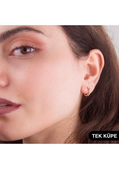 Goldkupe 14 Ayar Taşlı Tek Modern Halka Altın Küpe 0,58 Gr-6325