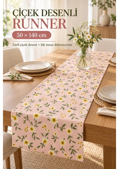 Slc Home 50 X 140 Cm Runner , Masa Örtüsü , Şık Tasarım Çok Renkli Pembe - 940738266 Pembe