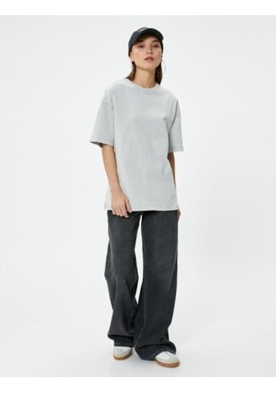 Koton Basic Oversize Tişört Kısa Kollu Bisiklet Yaka Pamuklu Gri 4sal10232ık Gri