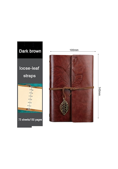Retro Vintage Yapraklı Not Defteri, Klasik Pu Deri Kapak, Seyahat Defteri, Travel Journal, Günl