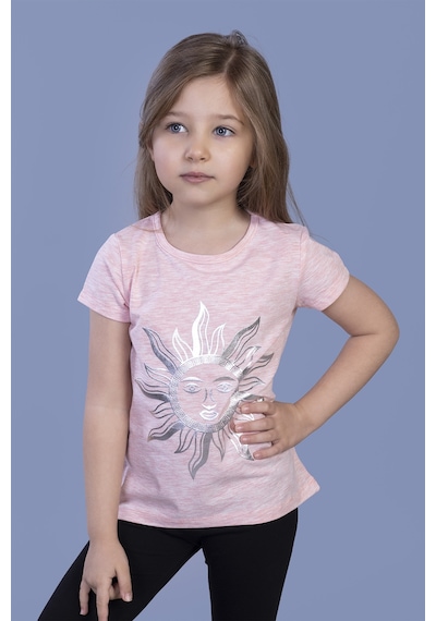 Toontoy Kids Toontoy Kız Çocuk Güneş Varaklı Tişört Pembe Melanj