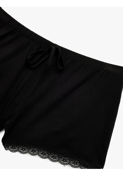 Koton Dantel Detaylı Rahat Kalıp Şort Viskon Pijama Altı Siyah 7wlk80007mk