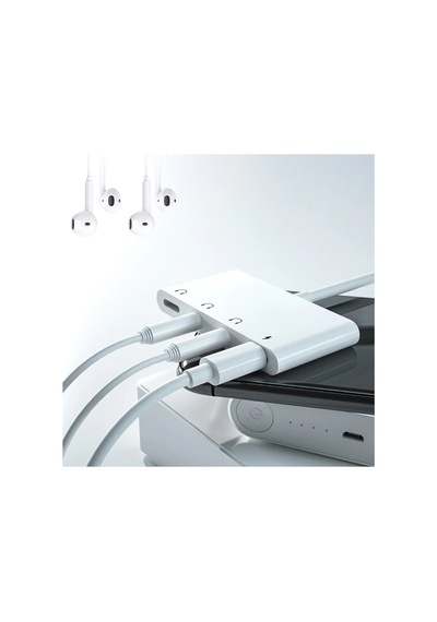Ally Apple Uyumlu iPhone 14-13-12-11 4in1 Otg Ses Adaptörü Çift Dc 3.5mm Jack- 5775 - Karbul3836-8392 Beyaz