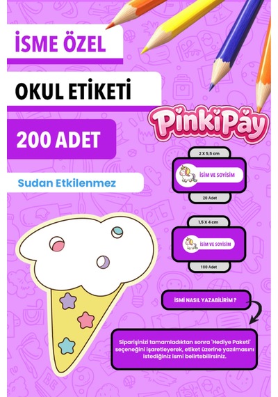 İsim Yazılabilir Sevimli Unicorn Temalı Okul Etiketi Kalem & Defter İçin 200 Adet Figür 1 Çoklu