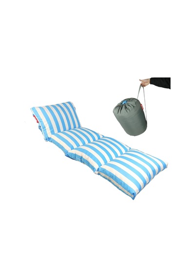 Tr Pofuduk Şezlong Minderi 180x60x12 Cm Çantalı Şezlong Yatağı Su İtici Uv Dayanımlı Çizgili Mavi Diğer