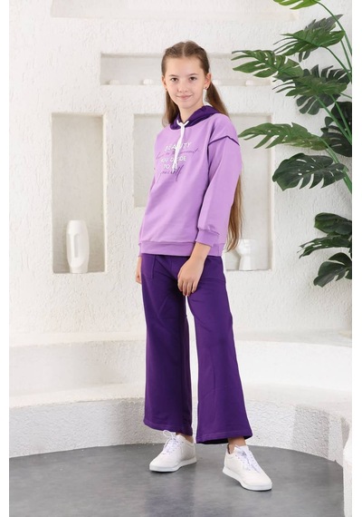 Mnk Baby & Kids Beauty Slaş Kız Çocuk İkiiplik Kapşonlu Eşofman Mnk0395 Lila