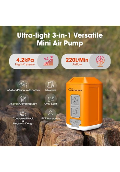 Aerogogo Gıga Pompa, 4 Mini Hava Pompası, 4,2 Kpa, Kamp Feneri İle, Taşınabilir Hava Pompası, Şarj Edilebilir Hava