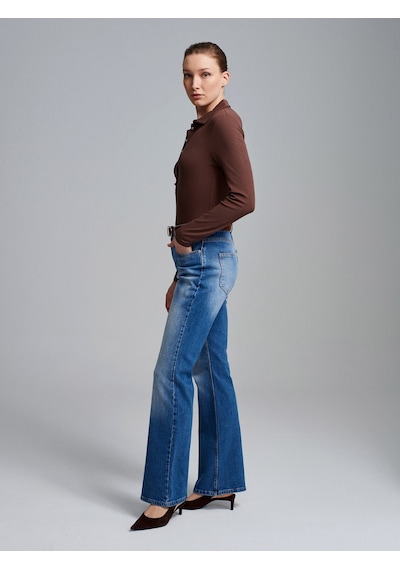 Dilvin 72296 Düşük Bel Kemerli Pantolon-mavi Mavi