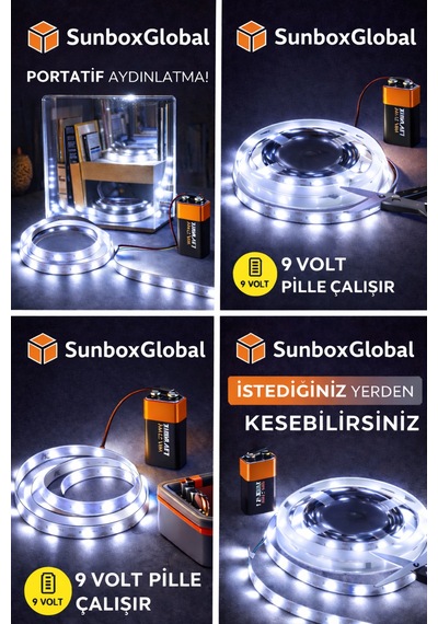 Pilli Yapışkanlı 2 Metre Beyaz Işık Pilli Şerit Led Pil Dahil Beyaz Işık Beyaz Işık