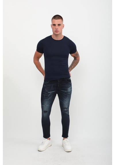 Erkek Skinny Ripped Patch Detaylı Jean Lacivert 001
