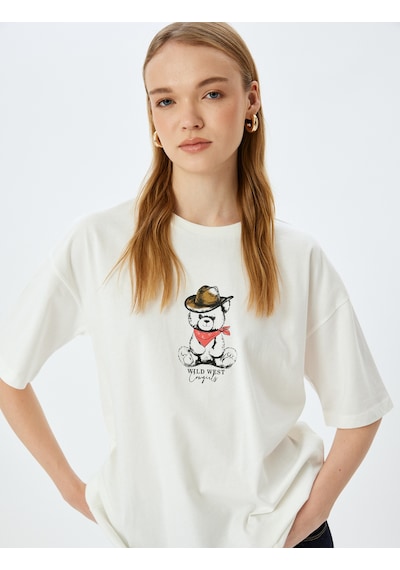 Koton Ayı Baskılı Bisiklet Yaka Kısa Kollu Oversize Tişört Ekru 5sal10099ık Ekru Koton Ayı Baskılı Bisiklet Yaka Kısa Kollu Oversize Tişört Ekru 5sal10099ık Ekru