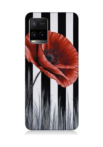 Vivo Y53s Uyumlu Siyah Çizgide Gelincik Desenli Silikon Kılıf Çok Renkli