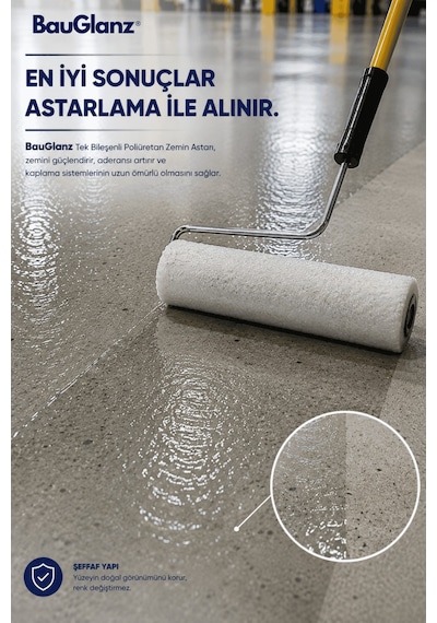Bauglanz Poliüretan Zemin Astarı 1k Beton, Şap, Garaj, Depo Ve Fabrika Zeminleri Için 2.50 L