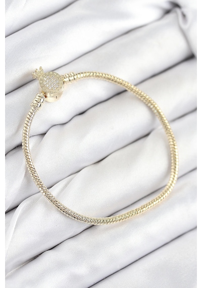 Mey İthalat Pirinç Charm Zirkon Taşlı Taç Model Gold Renk Kadın Bileklik Diğer