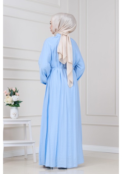 Sevitli Yakası Bağcıklı Lara Elbise-bebe Mavi-5326 Bebe Mavi