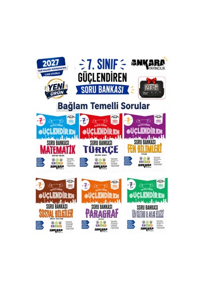 2027 7.sınıf Güçlendiren Tüm Dersler Bağlam Temelli %100 Yeni Müfredat 6 Kitap Soru Bankası Seti+kronometre