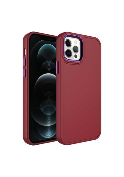 Apple Uyumlu iPhone 12 Pro Max Kılıf Metal Çerçeve Ve Buton Tasarımlı Sert Zore Botox Kapak Koyu Mor