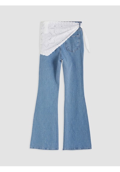 Lcw Modest İndigo Beli Fularlı Flare Kadın Jean Pantolon