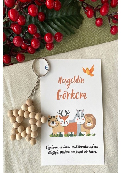 30 Adet Hayvanlar Alemi Konsept Zincirli Ahşap Yıldız Anahtarlık