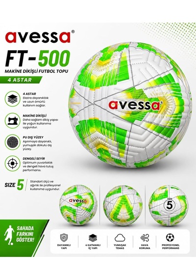 Özel Üretim Eğlence Aktivite Hareket Ft-500 4 Astar Makina Dikişli Futbol Topu Yeşil