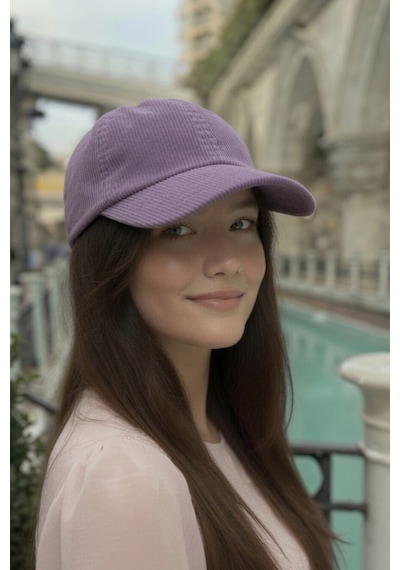 Mollycrush Kadın Mevsimlik Fitilli Kadife Mor Şapka Günlük Ayarlanabilir Beyzbol Kep Mor