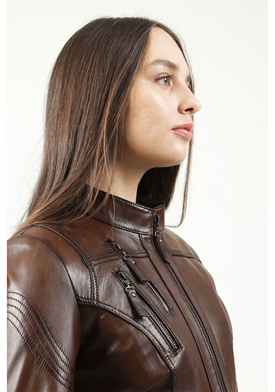 Dericlub Yb2085 Gerçek Deri Kadın Mont Camel Antik Null Camel
