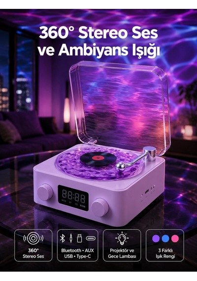 Retro Pikap Tasarımlı Bluetooth Hoparlör Projektörlü Şarjlı Lamba - 4998