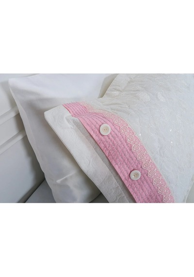 Gülfem Pamuk Baskılı Krem Pembe Yatak Örtüsü Çift Kş. 6 Parça 245x260 Cm 1450 Pembe