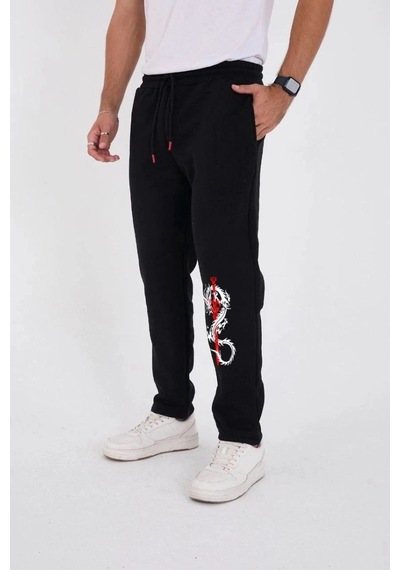 Freedom Store Erkek Kışlık Üç İplik Baskılı Eşofman Pantolon - Siyah