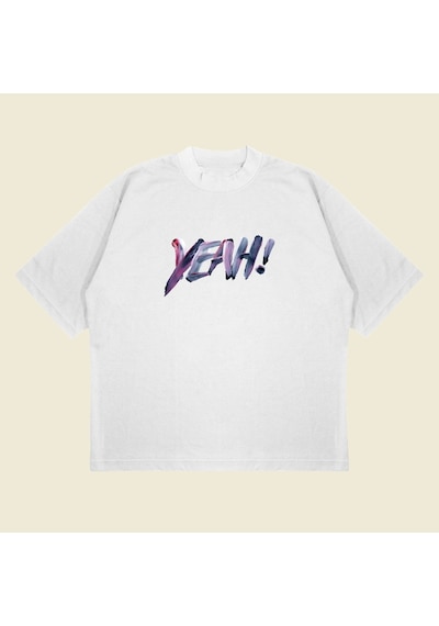 Tarzsokak Yeah Baskılı Oversize Unisex Pamuklu Nefes Alan Kalın Kumaşlı Beyaz