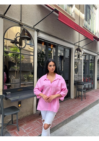 WeShaya Pembe Cepli Pamuk Polyester Gömlek Pembe