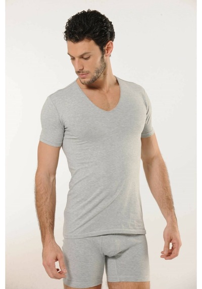 Hmd 713 Derin V Yaka Kısa Kollu Likralı T-shirt - Gri Gri