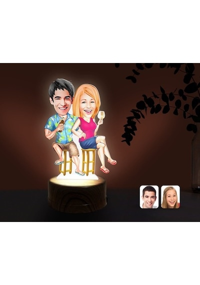 Kişiye Özel Sevgililer Karikatürlü Dekoratif 3D Biblo Led Işıklı (481495439)