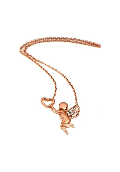 Aşk Meleği Figürlü Gümüş Rose Kolye