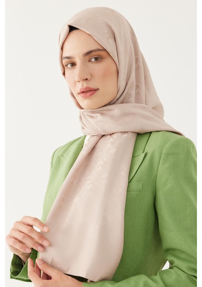 Mirsoy Scarf Mc Desen Parlak Jakar Şal - Krem Krem