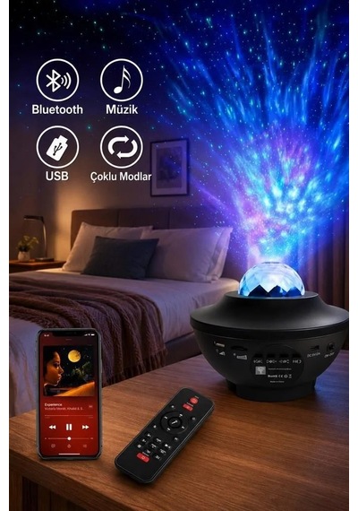 Delux Serisi Dekoratif Lamba Parti Lambası Projeksiyon Starry Projektör Led Lazer Lw34 Siyah Çok Renkli