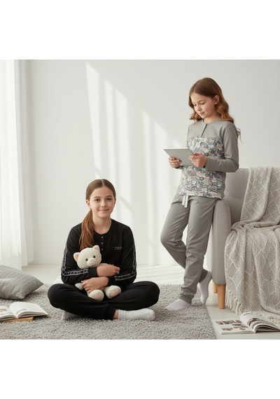 Bonbon Genç Kadın Pamuklu 2 Adet 2'li Pijama Takımı Al507 V1, Al501 V1 Bb2453 Çok Renkli