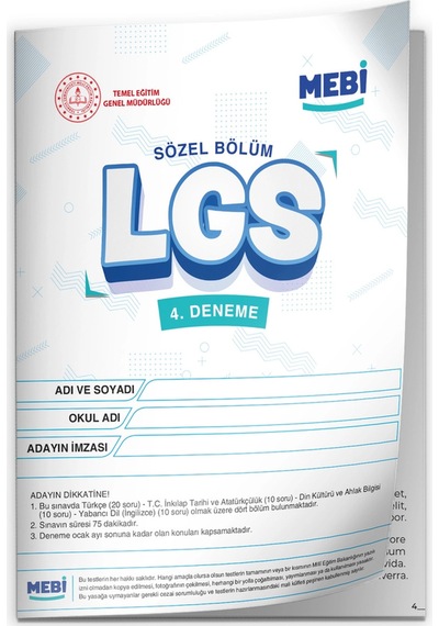 2026 LGS 8.sınıf Meb Online Türkiye Geneli 4. Deneme (Sayısal–SÖZEL) Büyük Boy Renkli Baskı Ücreti