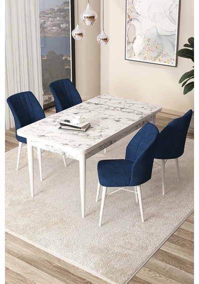 Canisa Concept Arp Serisi 70x110 Sabit Mutfak Masası Takımı Beyaz Mermer Desen Masa 4 Lacivert Sandalye Masa Barok Ahşap Desen Sandalye Lacivert Canisa Concept Arp Serisi 70x110 Sabit Mutfak Masası Takımı Beyaz Mermer Desen Masa 4 Lacivert Sandalye Masa Barok Ahşap Desen Sandalye Lacivert