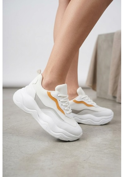 Shoetek Yaswe Kadın Sneakers Bağcıklı Spor Ayakkabı Turuncu/beyaz Deri