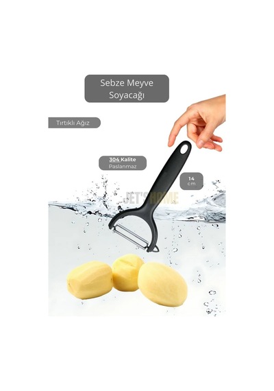 Meyve Soyacağı Paslanmaz Sebze Soyacağı Tırtıklı Soyacak Siyah 14 Cm Siyah