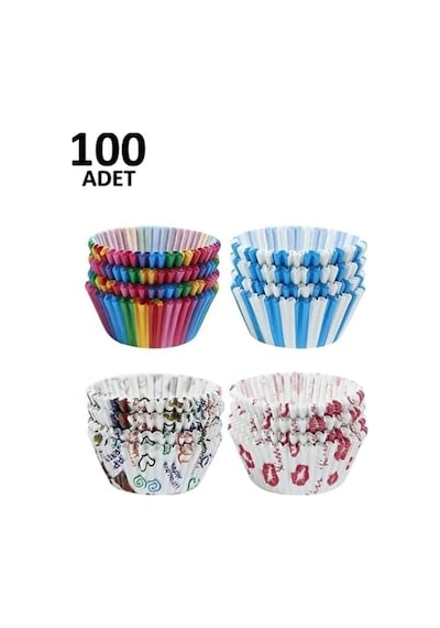 Desenli Cupcake Kalıbı, Renkli Muffin Kağıdı 100 Adet Diğer