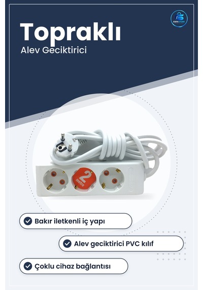 Toprağlı Grup Priz Uzatma Kablosu Bakır İletkenli Alev Geciktiric 5 M